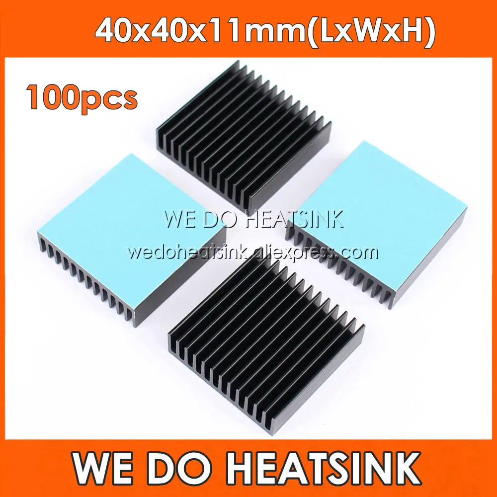 

WE DO HEATSINK 100pcs 40x40x11mm Black Anodized Aluminum Heatsink Radiator Cooler With Thermal Adhesive Transfer Tape Pad