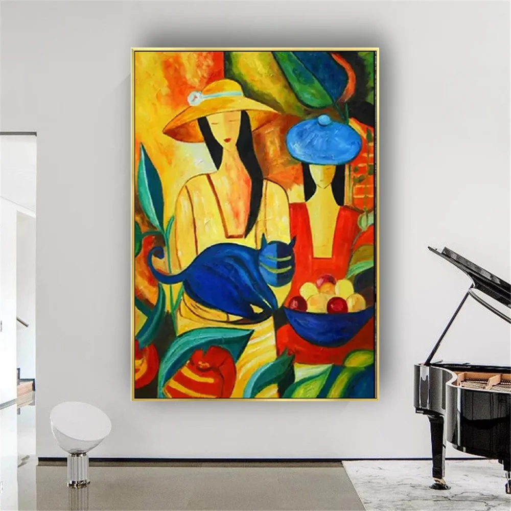 

Top Picasso Figure Oil Painting Fashion Girl With Cat 100% Handmade Canvas Picture Modern Wall Art For Home Living Room Decor