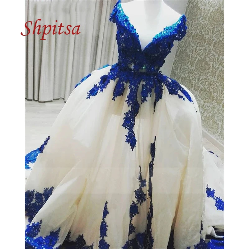 Vestidos Elegantes de encaje para quinceañera, vestido de baile de talla grande Azul Real, Vestido largo de princesa para baile de graduación de 16 años para 15 años