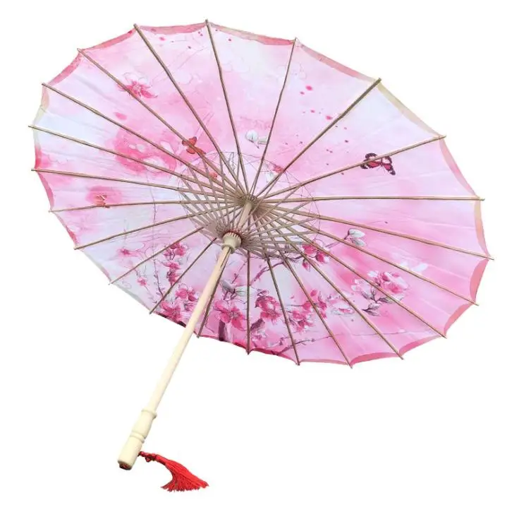 30pcs Chinese Craft Oil Paper Umbrella Wooden Handle Silk Cloth Parasol Rainproof Dance Umbrellas Wedding Decoration SN1058