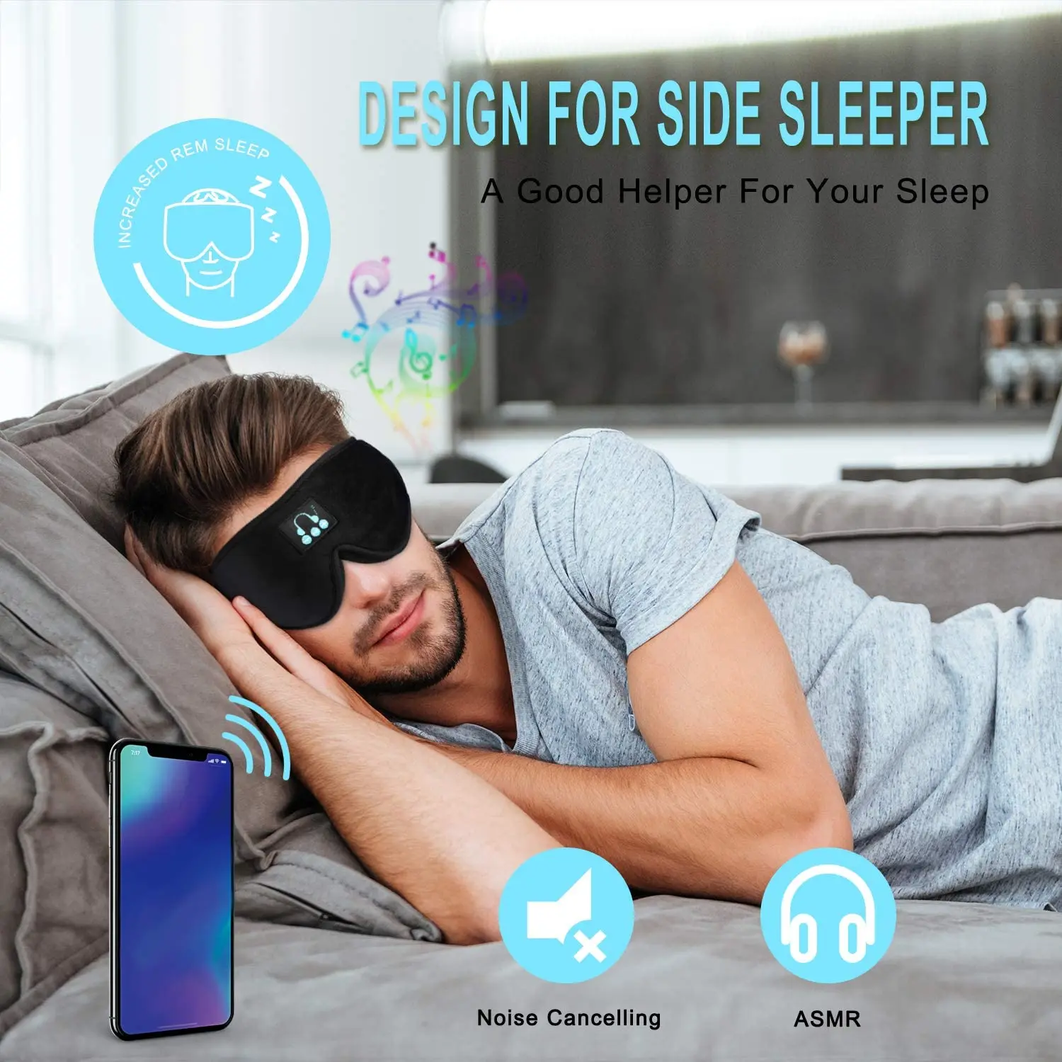 Sleep Headphones 3D Bluetooth Headband Noise Cancelling Sleeping Headphones, Wireless Music Eye Sleep Mask Earbuds