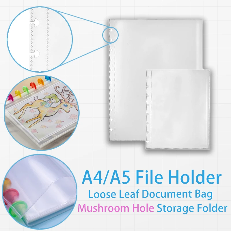 

A4/A5 Convenient File Folder Mushroom Hole Document Bag Loose Leaf Storage Holder Transparent Inner Page Replace Photo Album