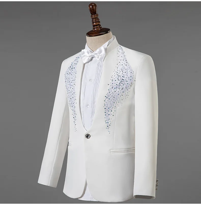 White Wedding Groom Dress Suit Men Costume Homme Mariage 2020 Stylish Diamond Embroidery Slim Fit Tuxedo Mens Suits With Pants