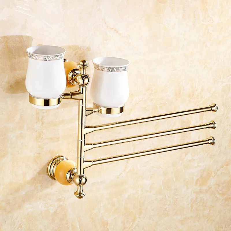 Tuqiu Fodable Towel Bars Stainless Steel Black Swivel Towel Rack Rose Golden Rotating Towel Holder Bathroom Accessories Set