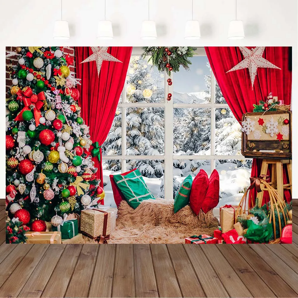 Mocsicka-クリスマスの背景,木,ボール,窓,雪の森の写真,柔らかい家,家族のポートレート写真