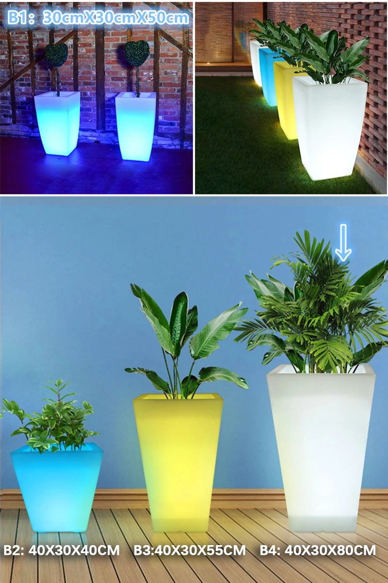 16 COLORS CHANGING PE MATERIAL Plastic LED Flower Pots Floor Decoration Ice Buckets Square Glow Planter Vase 5V 12V