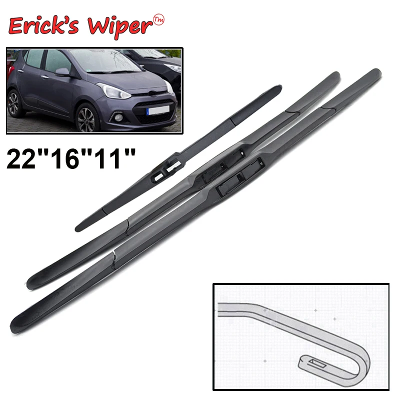 Erick's Wiper Front & Rear Wiper Blades Set For Hyundai i10 MK2 2013 - 2018 Windshield Windscreen Window Rain Brushes 22