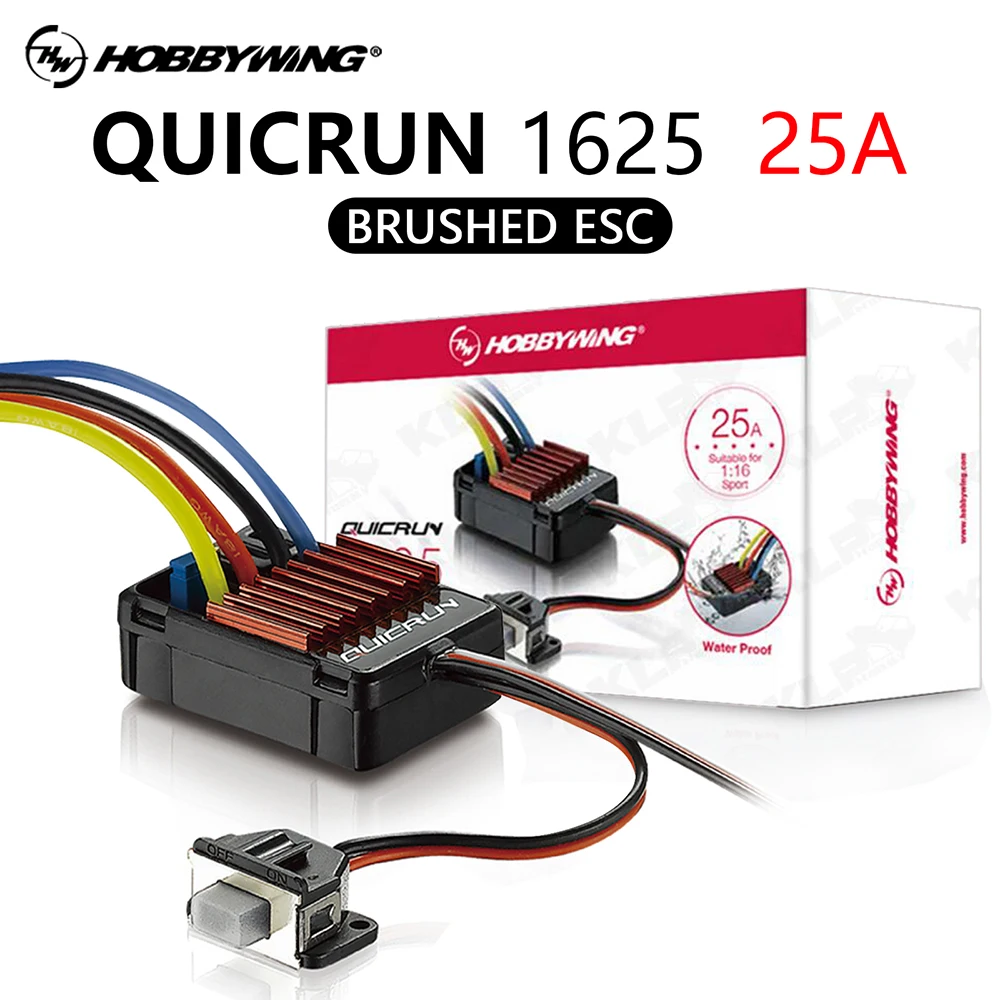 

Original Hobbywing QuicRun 1625 25A/100A Waterproof Brushed ESC 2-3S LiPo 6V/1A BEC for 1/18 1/16 On-road Off-road Car Boat Tank