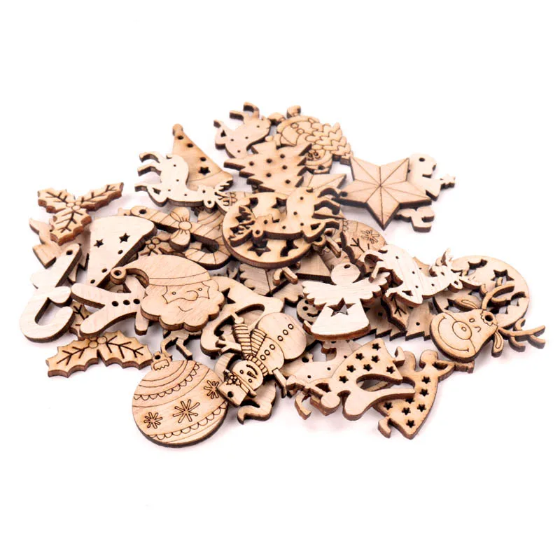 30mm 40 stücke Holz Weihnachten Serie Muster Scrapbooking Handwerk DIY Verzierung für Handgemachte Nähen Hause Dekoration MZ428