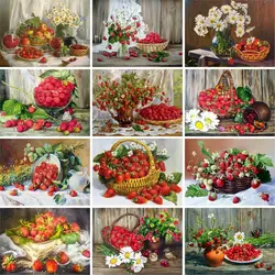 GATYZTORY 60x75cm Strawberry Fruit Basket DIY Painting By Numbers Frameless Pictures by numbers On Canvas Wall Art For Home Deco