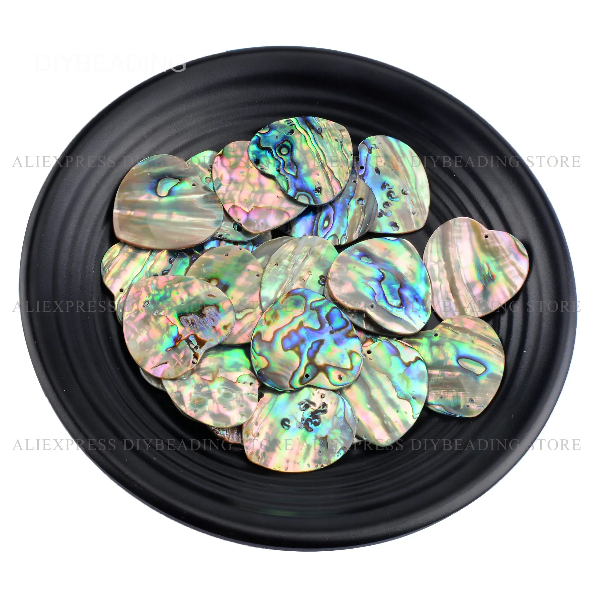 1-20 Pcs Natural Paua Abalone Shell Heart Disc Pendant Beads for Jewelry Making Large Size Heart Shells(May has Hole or Curved)