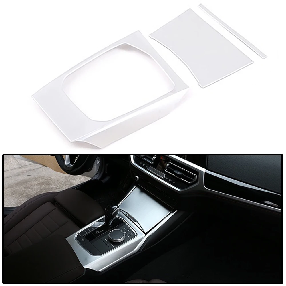 

3Pcs Car Interior Central Console Armrest Gearshift Panel Cover Trim Decor Silver Strip Frame Decals fit for BMW 3 Series 2020