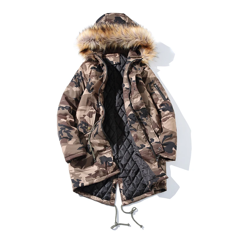 Fashion Fur Collar Winter Jacket Men Camouflage Military Velvet Thick Parka Men Long Trench Coat Outwear Windbreaker Warm Jacket