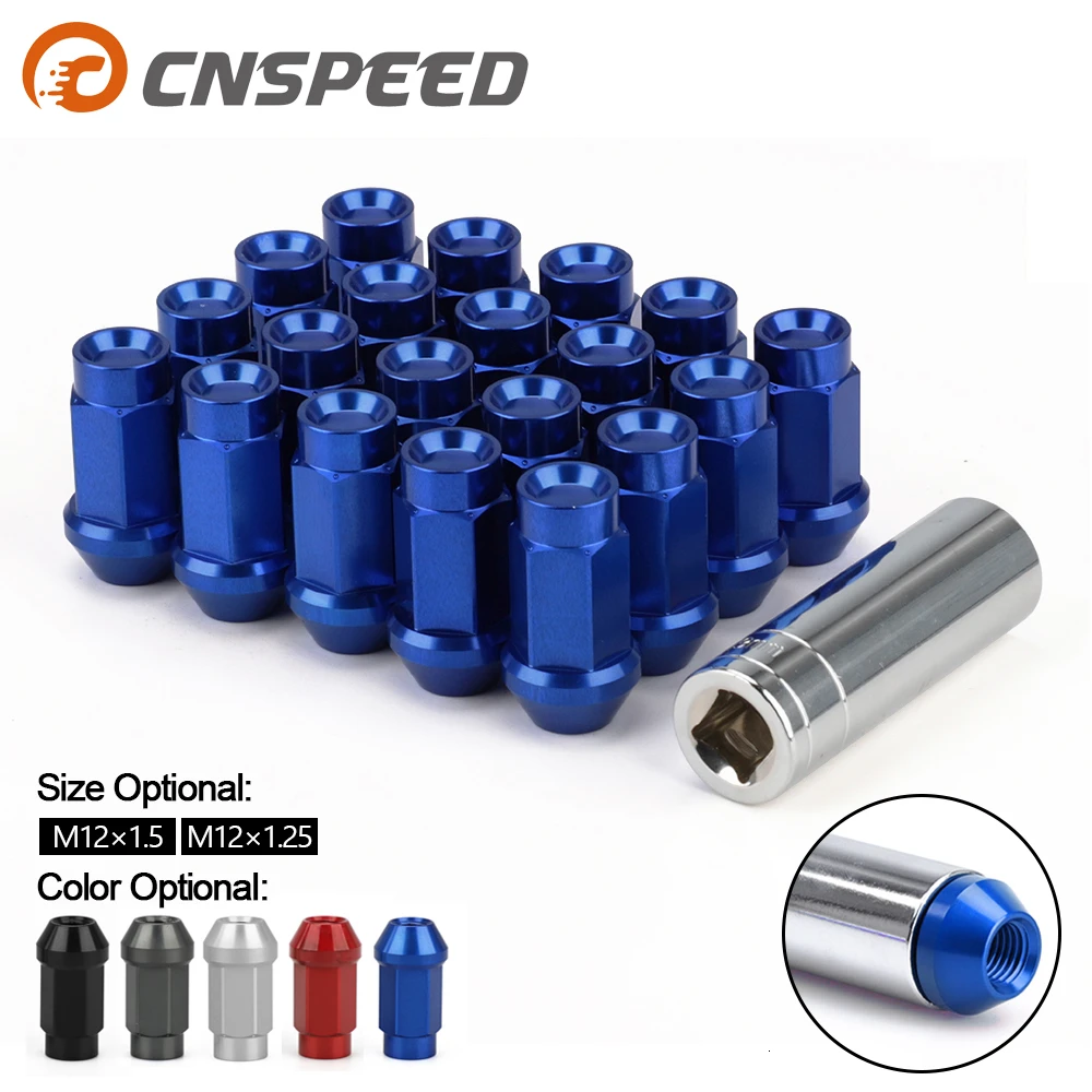 20pcs M12x1.5 M12*1.25 Racing Car Modification Hex 19MM Wheel Nuts Lug Nut Bolts 7075-T6 Aluminum style