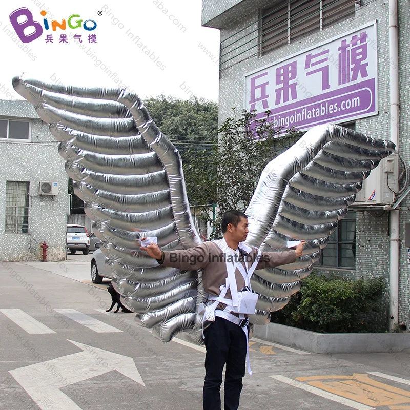 

Personalized 3.2x2 meters inflatable silver wings costume for stage / blow up silver wings balloons toys