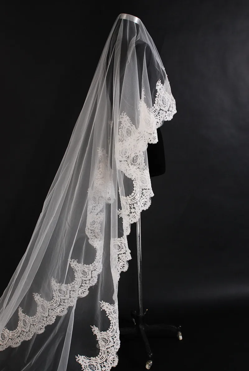 Voile de mariage ivoire blanc de 3 mètres, Long, bord en dentelle, avec peigne, accessoires de mariage, tendance