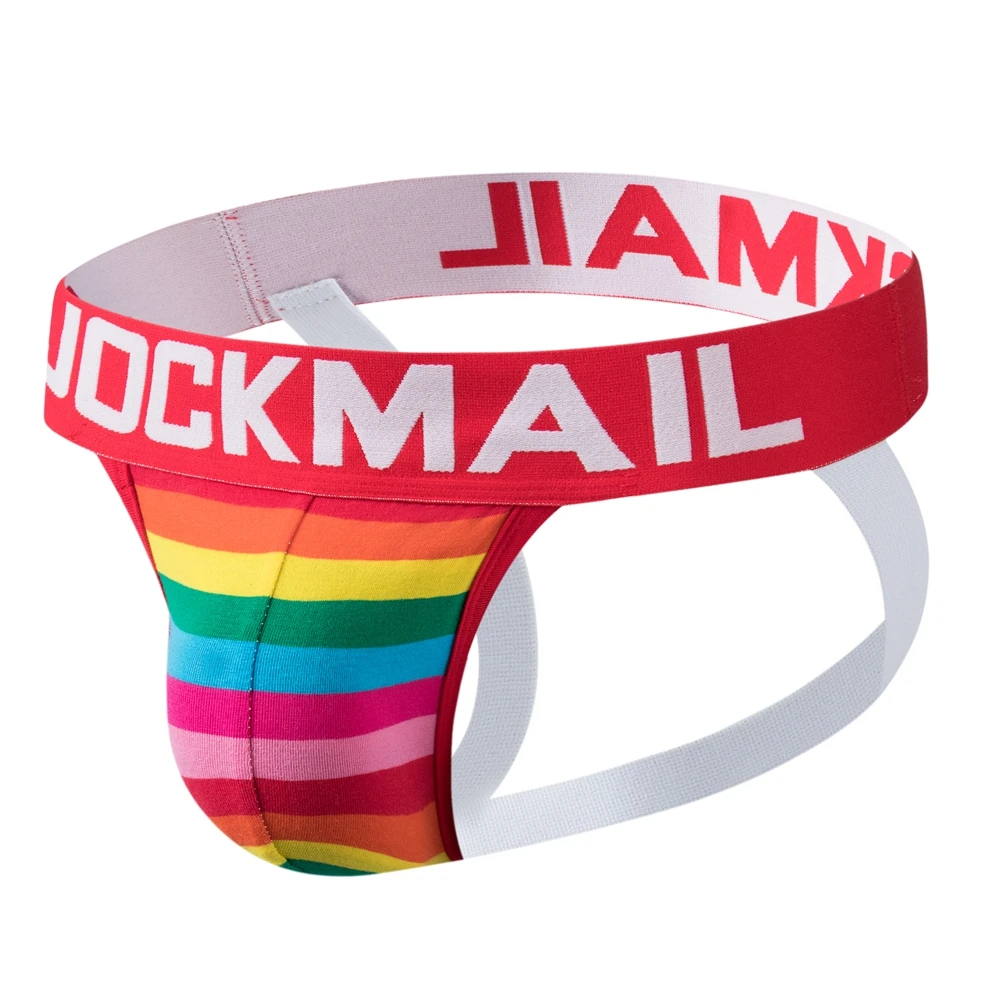 JOCKMAIL Jockstrap Mens Thong Underwear String Homme Sexy Men Underwear Thong and G Strings Cotton, Rainbow Stripes, Breathable