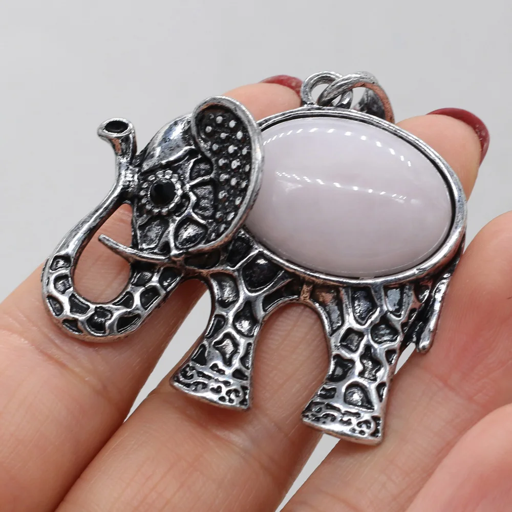 Natural Stone Amethysts Pendant Metal Alloy Elephant shape Exquisite charms For jewelry making DIY Necklace accessories 43x35mm