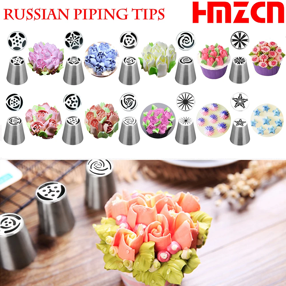 Russian Pastry Tulip Icing Piping Nozzles Stainless Steel Flower Cream Pastry Tips Nozzles Bag Cupcake Cake Decorating Tools