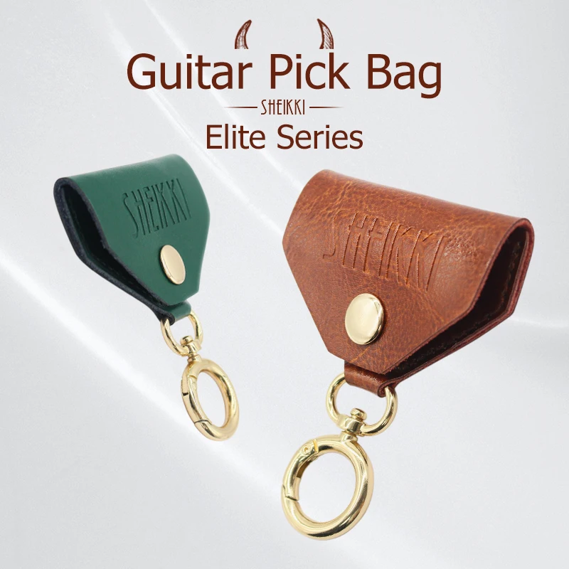 Guitar Cowhide Picking Bag Guitar Pick Holder Plectrums Bag Storage Case Key Ring Black Guitar Accessoires