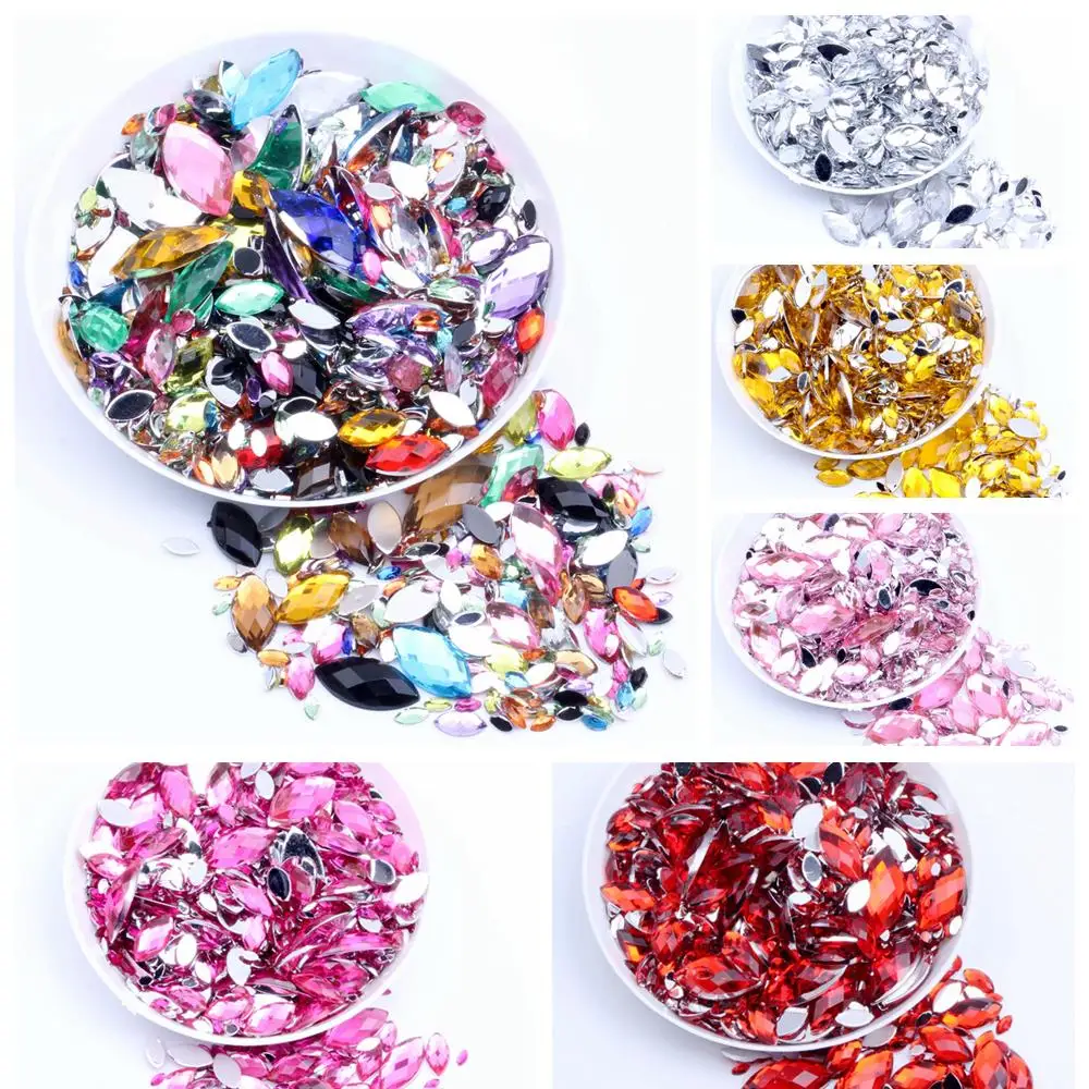 3x6mm 250pcs Craft DIY Gems Flatback Marquise Earth Facets Normal Colors Acrylic Rhinestone Strass Nail Art Decorations