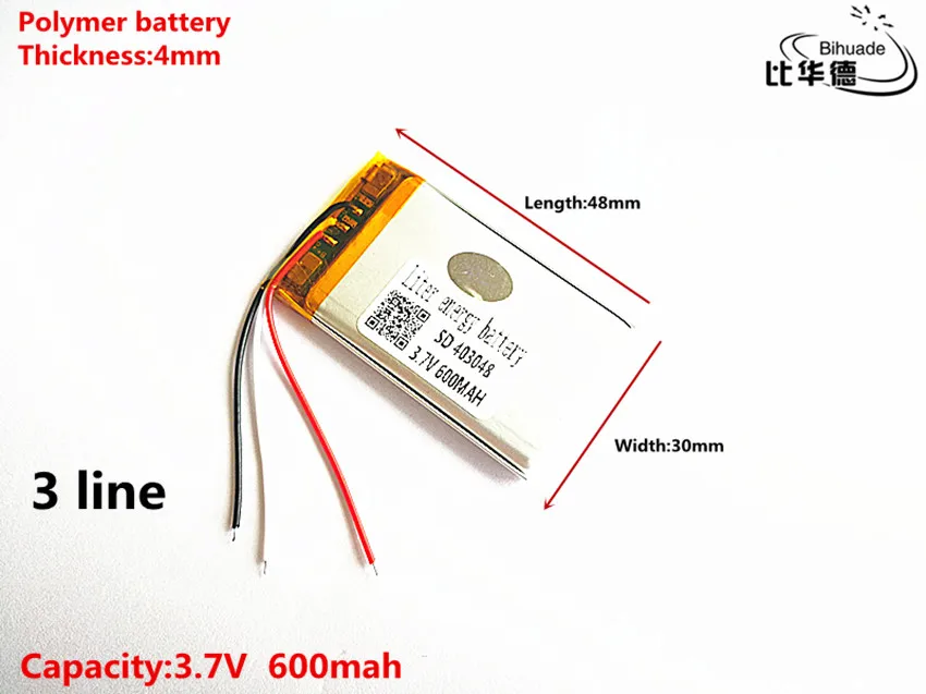 5 pçs/lote 3 linhas de boa qualidade 3.7V,600mAH, 403048   Bateria de íon de lítio/li-ion de polímero para brinquedo, power bank, gps, mp3, mp4