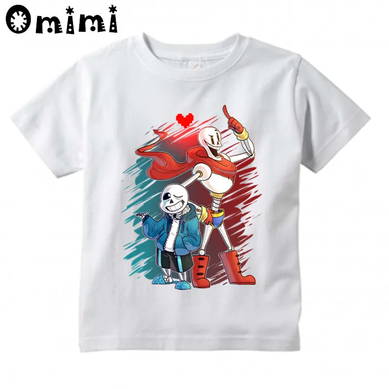 

Boys/Girls Sans And Papyrus Skulll Brother Printed T Shirt Kids Short Sleeve Tops Children's White T-Shirt