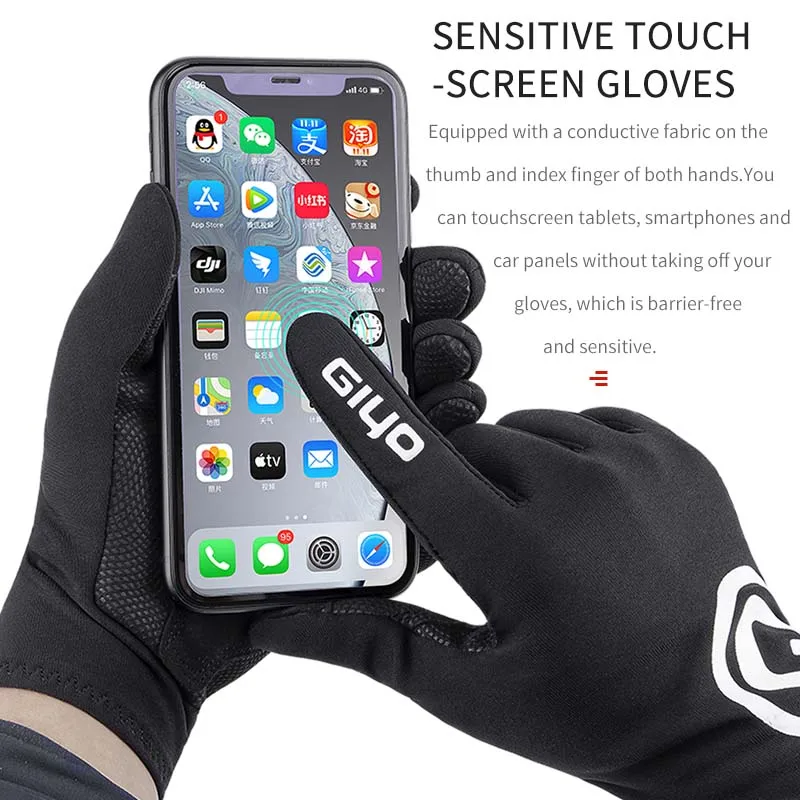 GIYO Winter Gloves Padded Fleece Cycling Motorcycle MTB Bike Gloves Bicycle Full Finger Touch Screen Gloves Water Resistant