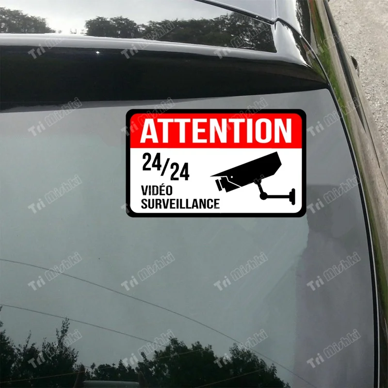 Tri mishki WCS1028 French CAUTION 24-hour video surveillance Car Sticker PVC Decals Accessories Sticker on Car Body truck