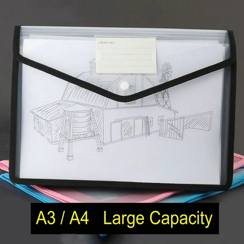 Imagem -05 - Organizador de Documentos Transparente a4 Bolsa de Arquivo a3 de Grande Capacidade Desenho de Armazenamento de Papel Limpar Envelopes Pcs