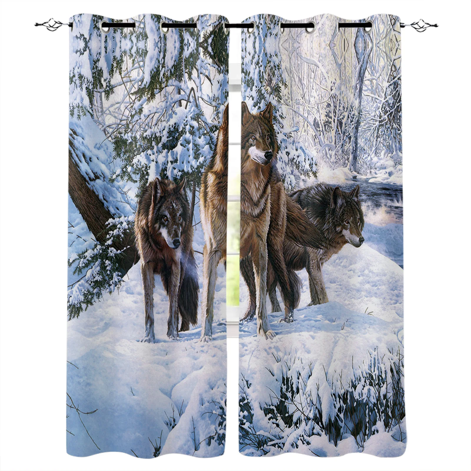 Snow Scene Winter Animals Wolf Blackout Curtains For Living Room Bedroom Window Treatment Blinds Drapes Kitchen Curtains