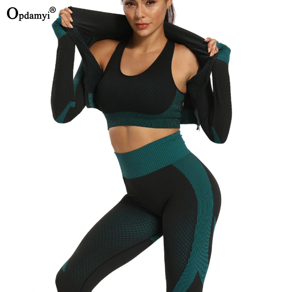 

Women's Seamless Fitness Yoga Set Long-Sleeved Coat Gym Sport Bra Running Workout Leggings High Waist Training Yoga Pants Feamle