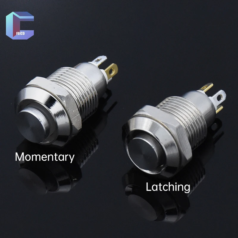 10mm Metal Push Button Switch With High Head Ring LED Annular Momentary Latching 1NO Nickel-Plated  Used for Mini Current