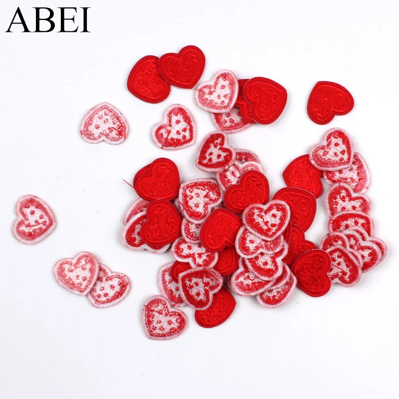 20pcs Iron On Mini Heart Patches Embroidery Small Stickers for Apparel Jeans Bags Shoes Hats Caps Coats Appliques Badge Decors