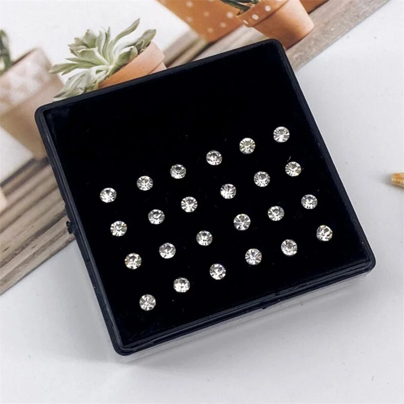 1Set 24pcs 1.8/2.5/3mm Surgical Steel Nose Rings Kit Hypoallergenic Studs Crystal Body Piercing Jewelry Accesories For Women Men