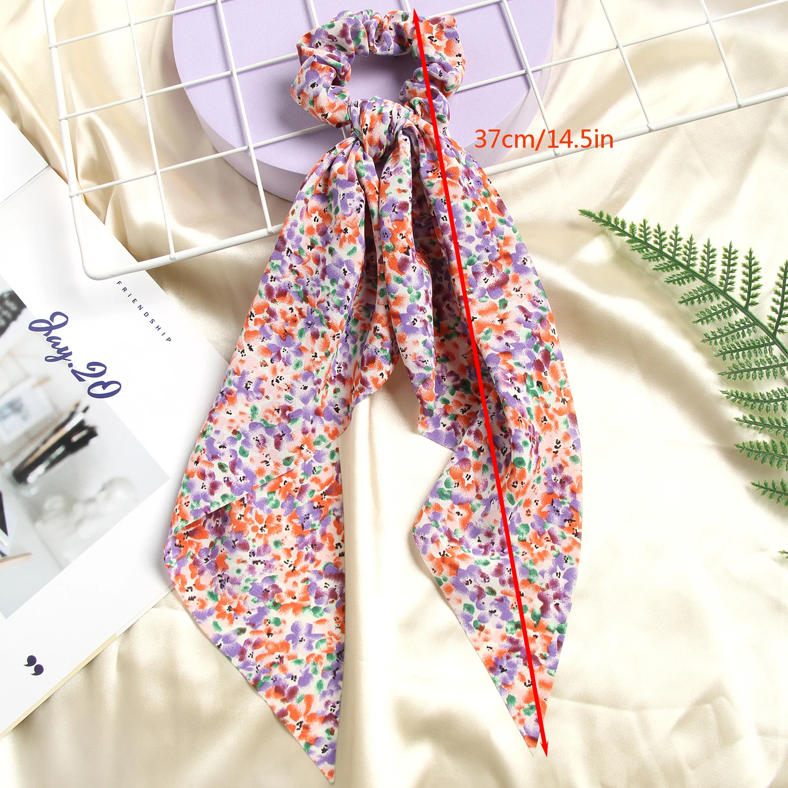 Fashion Floral Printing Bow Long Ribbon Ponytail Scarf Hair Tie Scrunchies Women Girls Elastic Hair Bands Hair Accessories