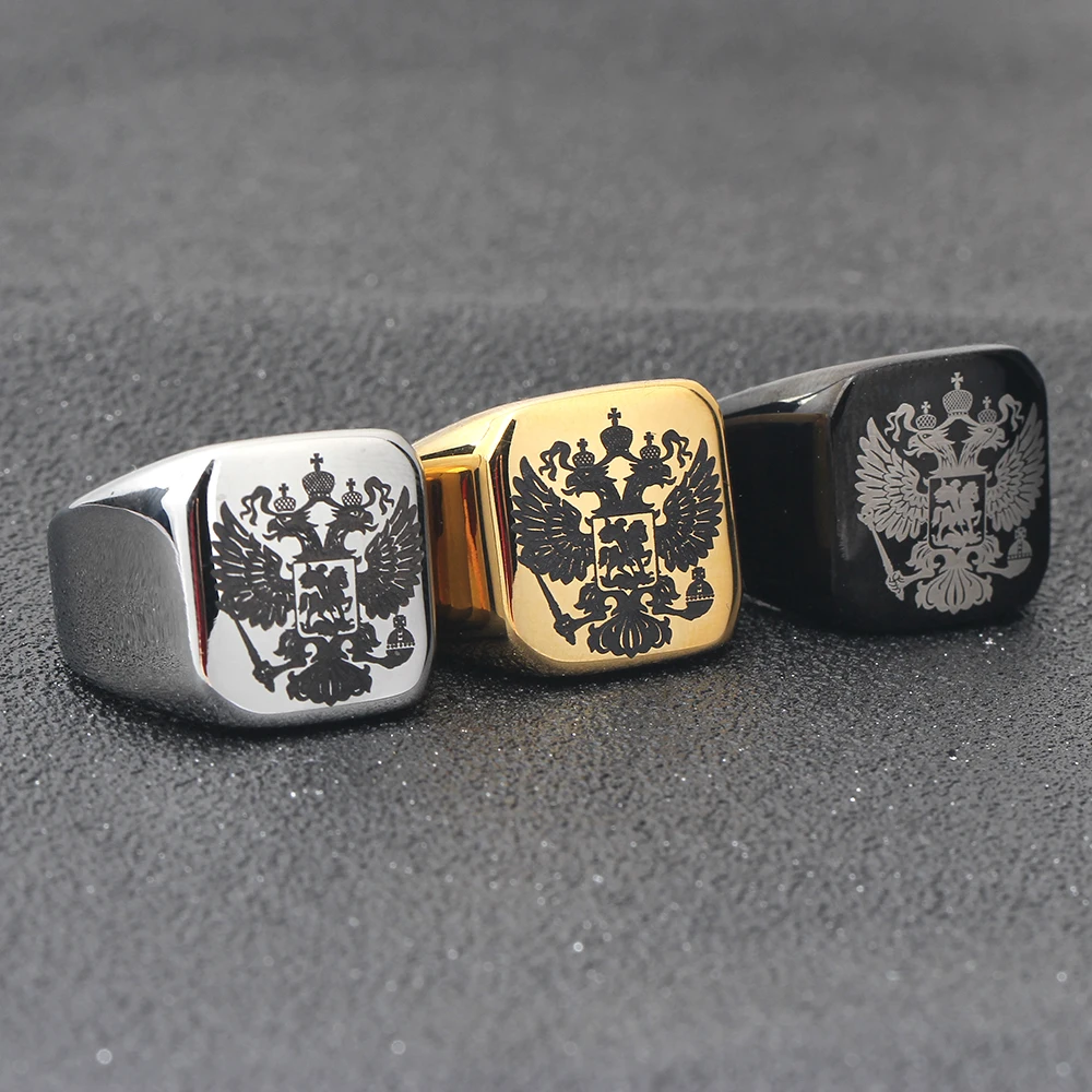 Steel Soldier Double Eagle Ring Men Ring Fashion Jewelry For Men a Coat Of Arms Of the Russian Signet Ring