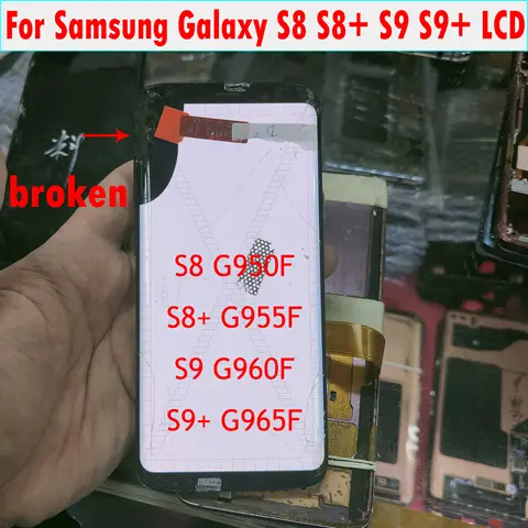 Broken Glass Screen LCD For Samsung Galaxy S8 G950 S8 Plus G955 S9 G960 S9 Plus G965 LCD With Frame Line big piont