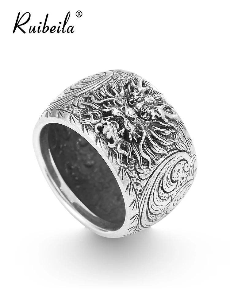 Ruibeila conception originale dominatrice tête de dragon bague hommes 925 argent zodiaque dragon bague nouveaux bijoux