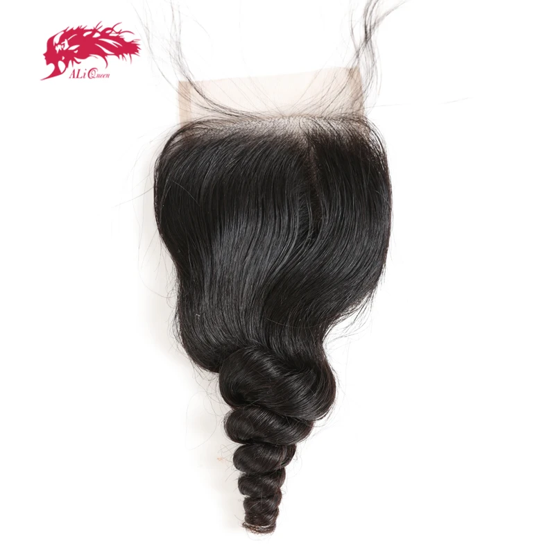 

Ali Queen Hair Brazilian Raw Virgin Hair Loose Wave Lace Closure With Baby Hair 130% Density 4x4 Lace Closure Free Shipping