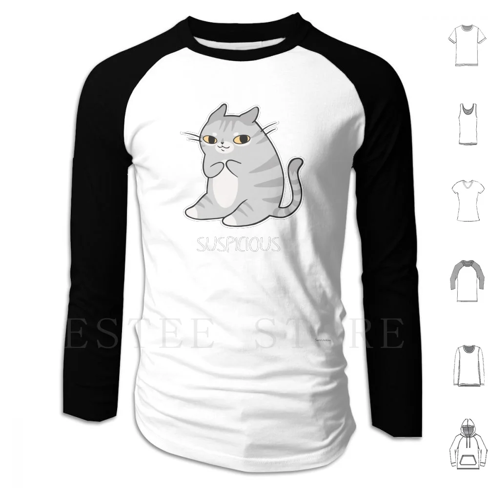 Suspicious Kitten Hoodie Long Sleeve Cat Kitten Kitty Suspicious Plotting Evil Kill Murder Sneaky Bad Black Sarah Joncas