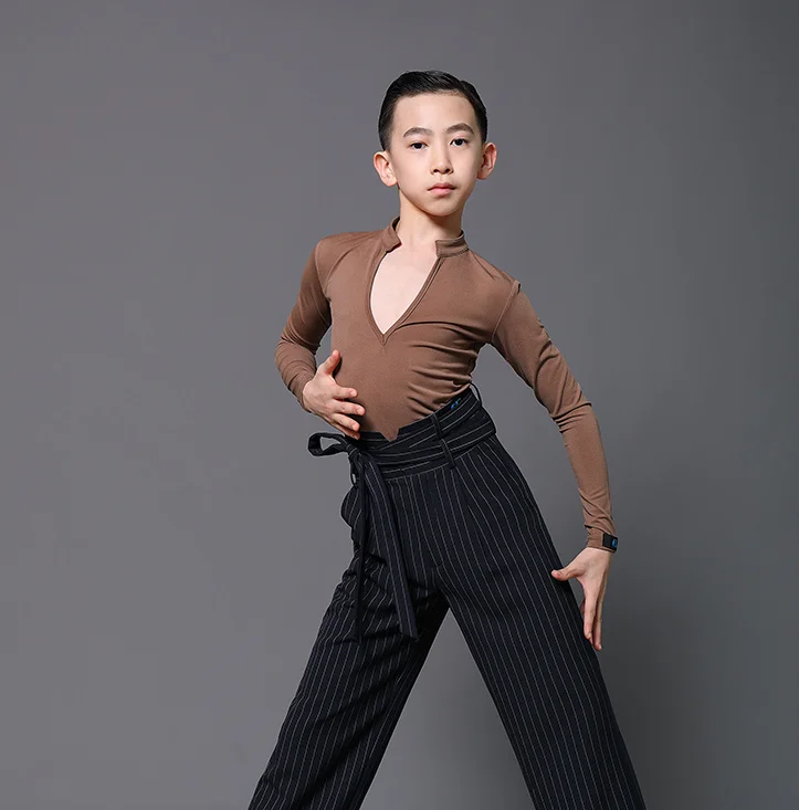 Ballroom Latin Dance Practice Clothes Boys Latin Dance Tops Black V-Neck Shirts Chacha Samba Tango Latin Dance top Costumes