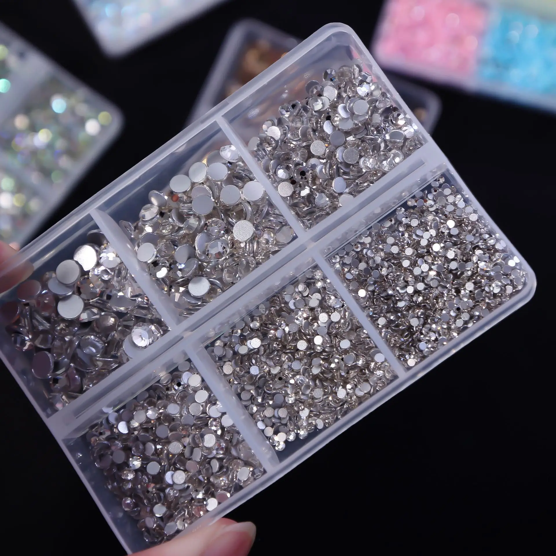 New Box Packing Crytsals Kinds of Color Nail Rhinestone Flat Bottom Multi-size Crystals Nail Art 3D Decoration Strass Gem