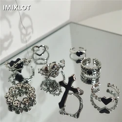 Kpop Gothic Aesthetic Metal Thorns Love Heart Punk Open Ring For Women Girls Fashion Vintage Jewelry Y2K EMO Grunge Accessories