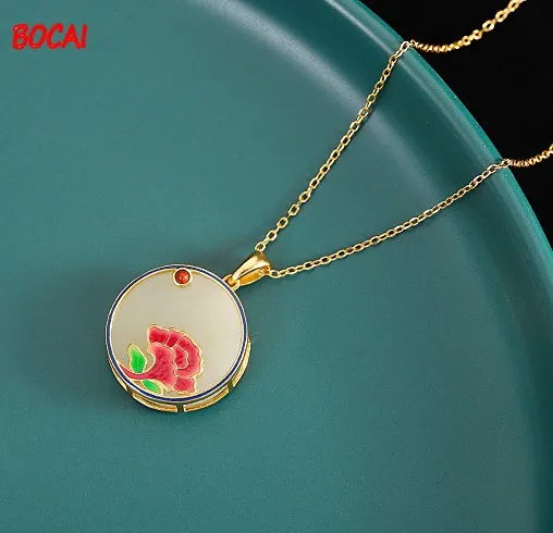 s925 Silver Hetian Jade Burnt Blue Ruyi Pendant Fashion National Style Women's Necklace