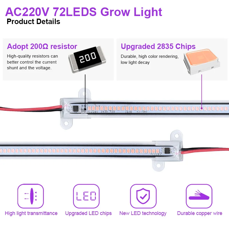 O diodo emissor de luz cresce a luz 220v espectro completo 300/500mm conduziu a lâmpada da barra para plantas eficiência luminosa alta 8w para cresce a barraca flores da estufa