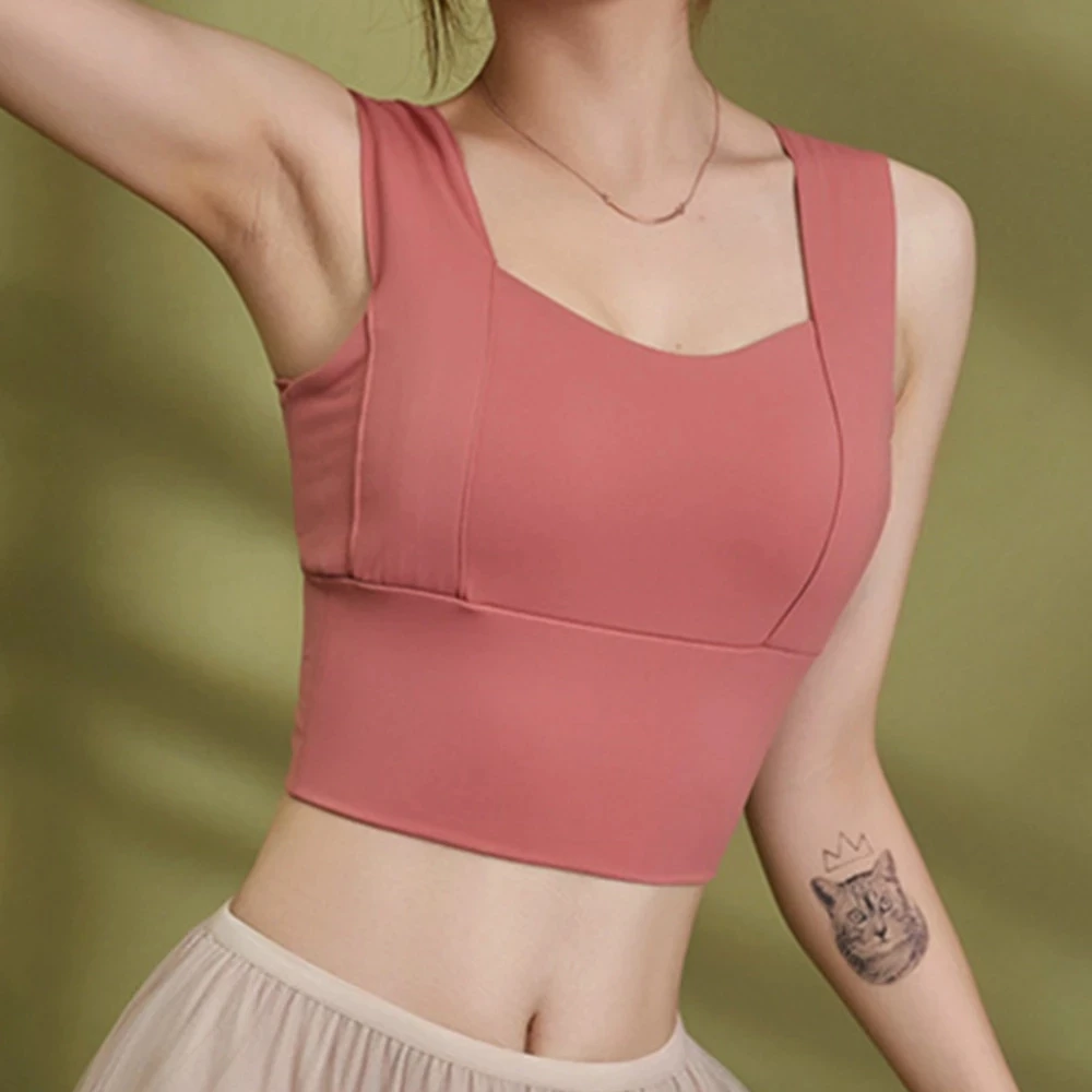 Seamless Sports Yoga Bra Women's Underwear Fitness Top Comfort Gathering Widened Shoulder Belt Bra Short Vest Top image 5