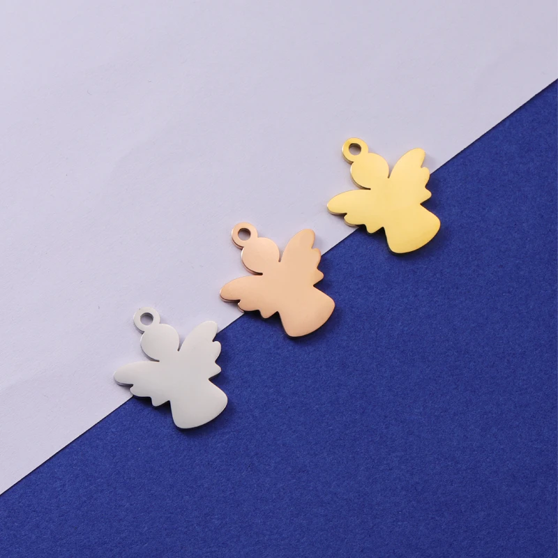 Fnixtar 20Pcs/Lot Stainless Steel Mirror Polished Little Angel Charm Pendant 17*20mm DIY Jewelry Finfiding For Women Making