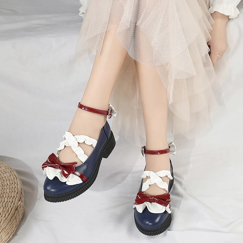 summer princess sweet lolita shoes cute student daily bowknot leather shoes round head thick heel women shoes cosplay loli