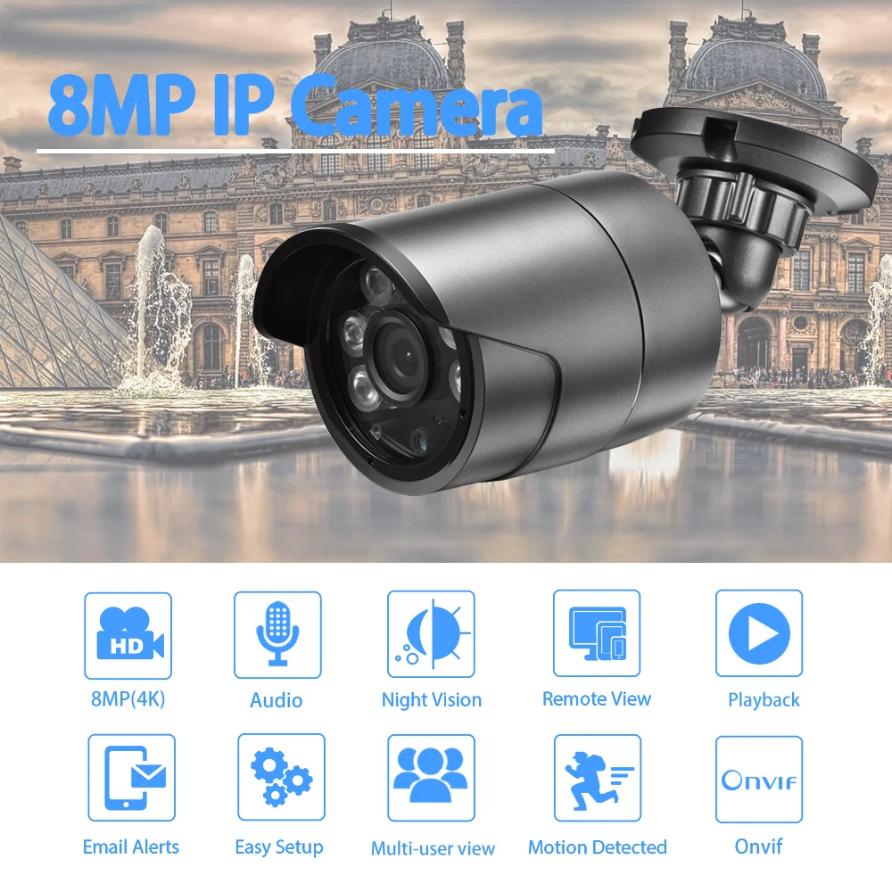 Gadinan 8MP 4K IP Camera Outdoor Bullet Audio CCTV Array Night Vision IR 5MP 4MP POE Video Security Surveillance Camera H.265AI